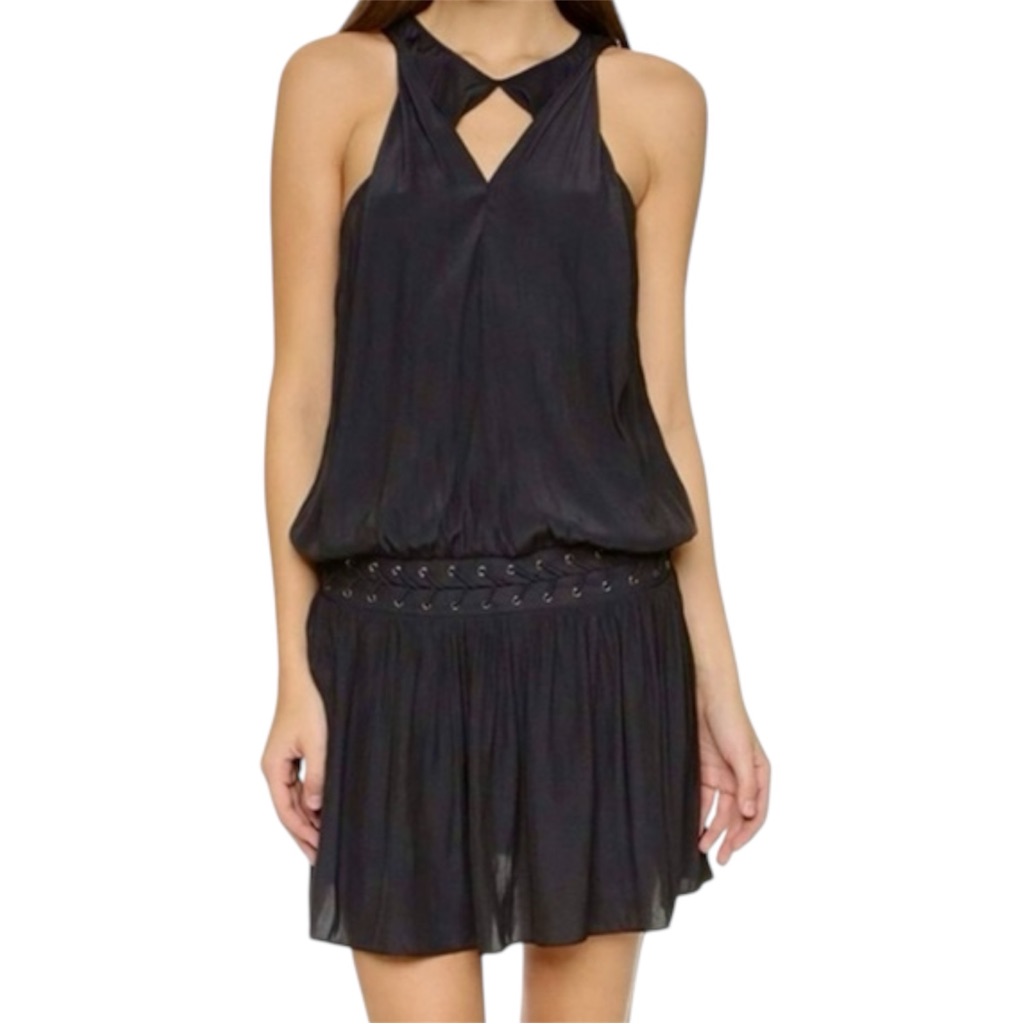 Ramy Brook Black Sleeveless Drop Waist Mini Dress W/Grommet Detail Size Medium